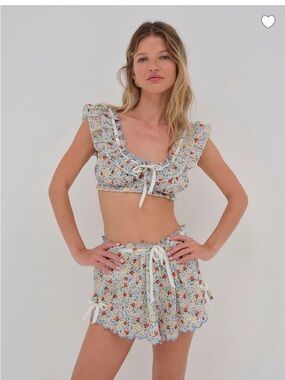 FOR LOVE & LEMONS Strawberry Kiss Crop Top SET in Strawberry size XS
